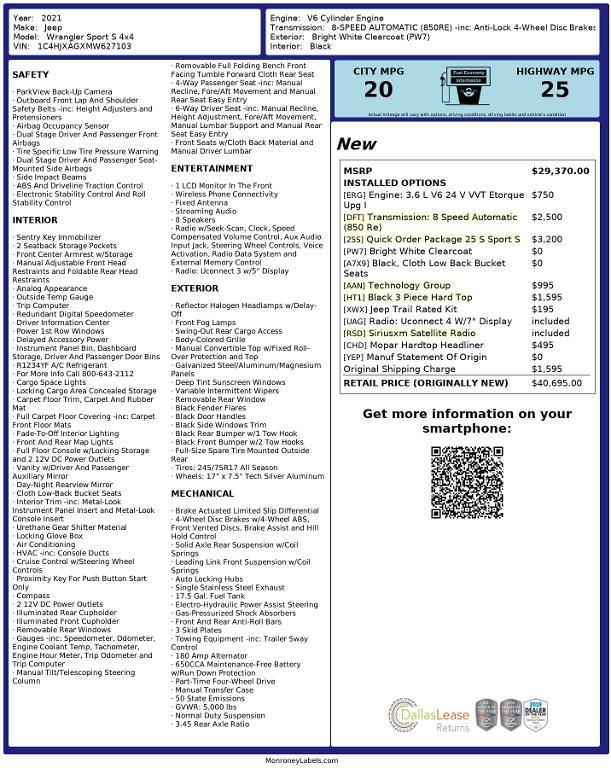 used 2021 Jeep Wrangler car, priced at $31,122