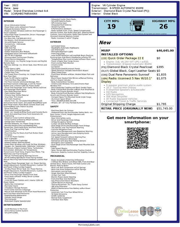 used 2022 Jeep Grand Cherokee car, priced at $30,602