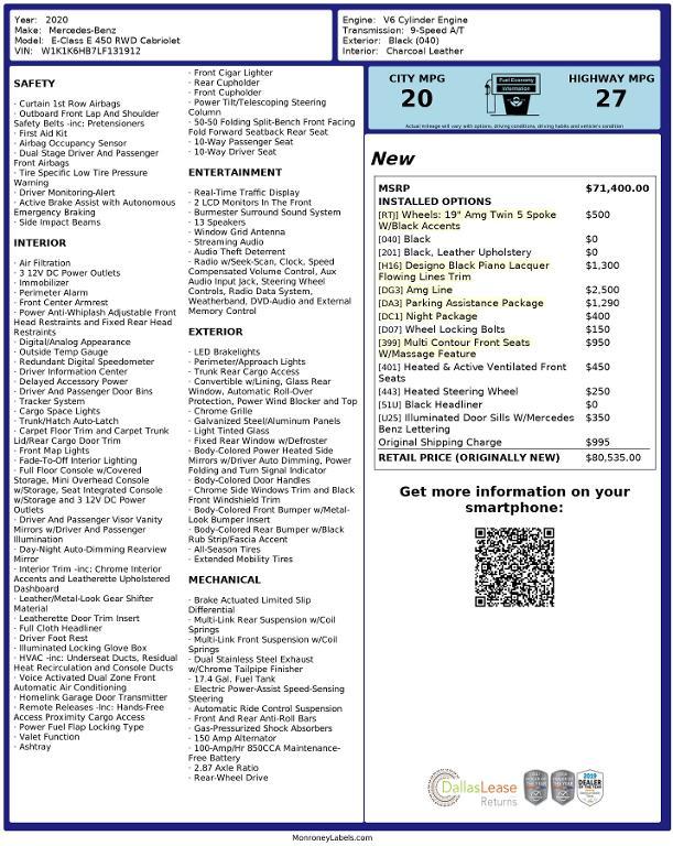 used 2020 Mercedes-Benz E-Class car, priced at $42,155