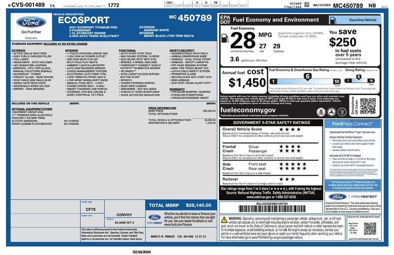 used 2021 Ford EcoSport car, priced at $10,999