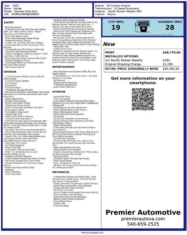 used 2022 Honda Odyssey car, priced at $28,777