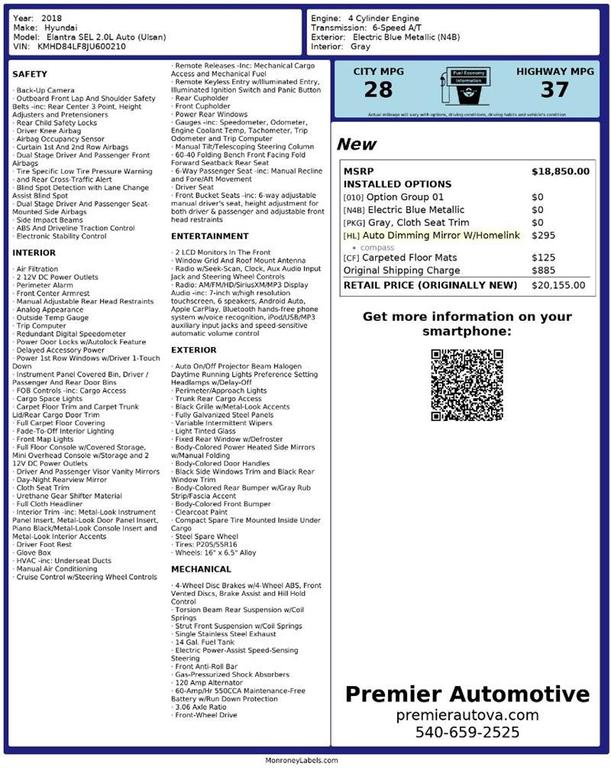 used 2018 Hyundai Elantra car, priced at $6,999