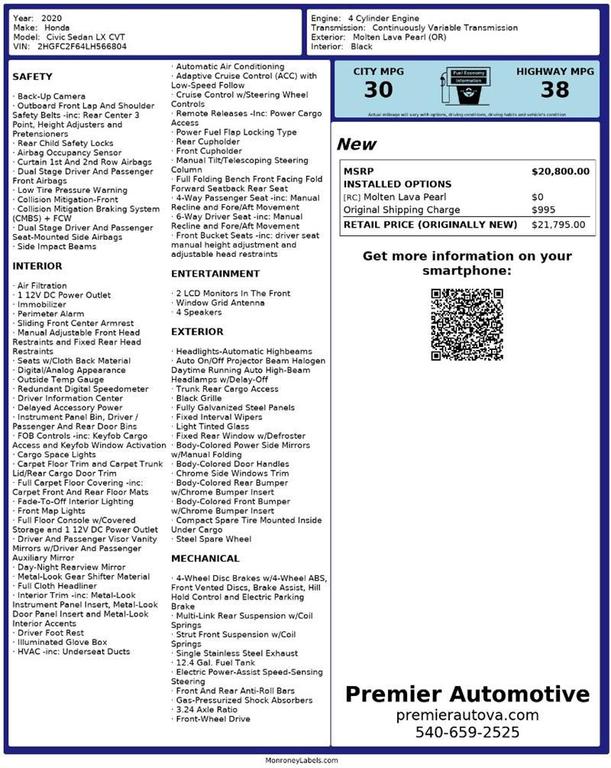 used 2020 Honda Civic car, priced at $15,999