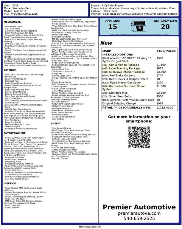 used 2018 Mercedes-Benz AMG GT car, priced at $130,000