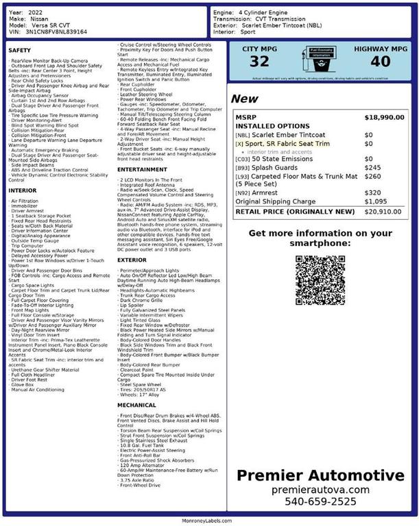 used 2022 Nissan Versa car, priced at $14,777