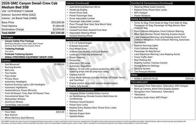 new 2026 GMC Canyon car, priced at $54,500