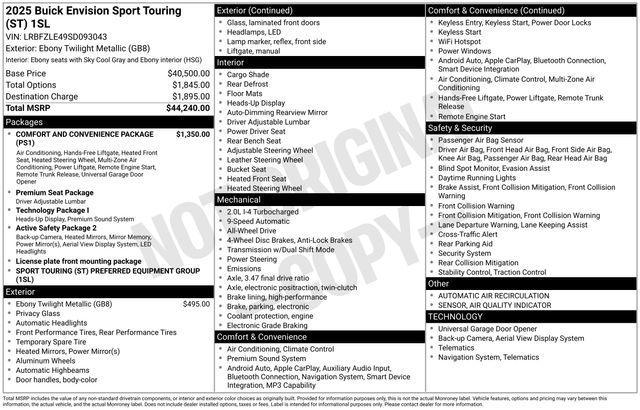 new 2025 Buick Envision car, priced at $42,913