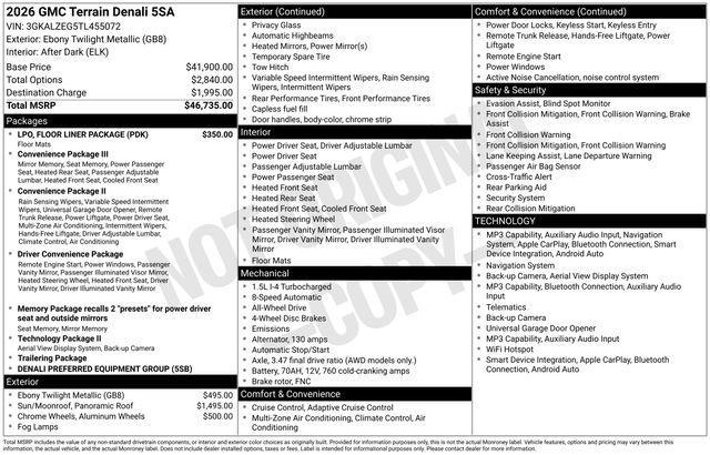 new 2026 GMC Terrain car, priced at $45,583