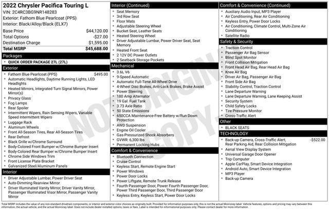 used 2022 Chrysler Pacifica car, priced at $27,024