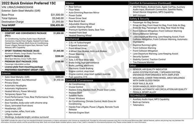 used 2022 Buick Envision car, priced at $20,322