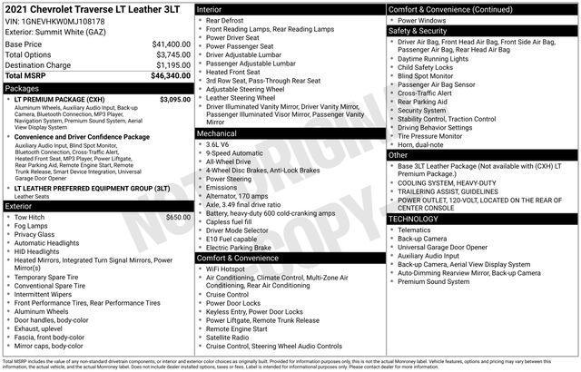 used 2021 Chevrolet Traverse car, priced at $23,757