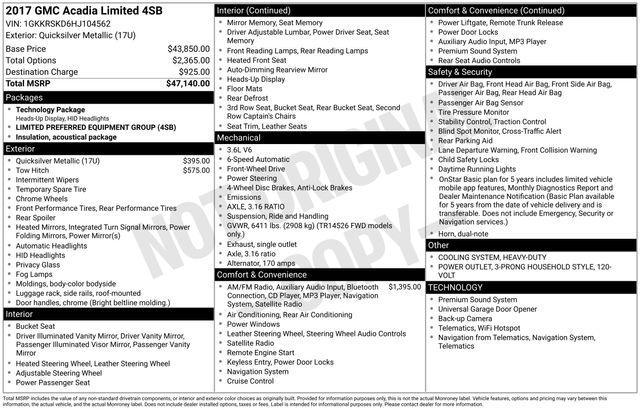 used 2017 GMC Acadia Limited car, priced at $15,000