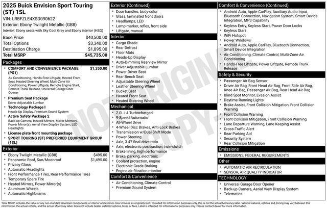 new 2025 Buick Envision car, priced at $44,363