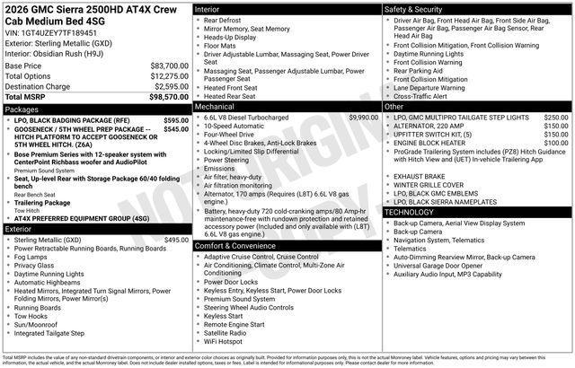 new 2026 GMC Sierra 2500 car, priced at $95,160