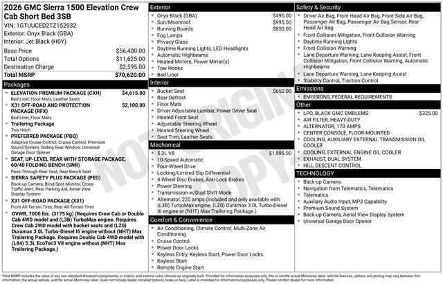 new 2026 GMC Sierra 1500 car, priced at $63,117