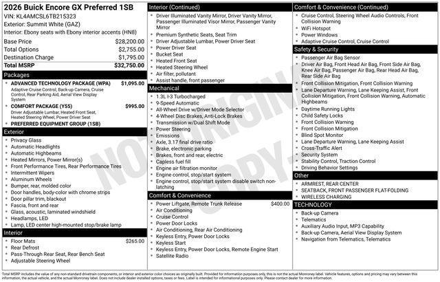new 2026 Buick Encore GX car, priced at $33,018