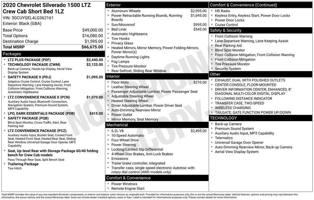 used 2020 Chevrolet Silverado 1500 car, priced at $36,000