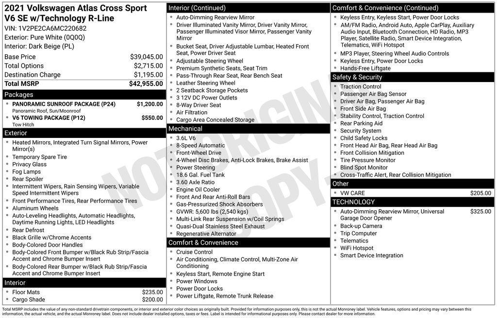 used 2021 Volkswagen Atlas Cross Sport car, priced at $25,874