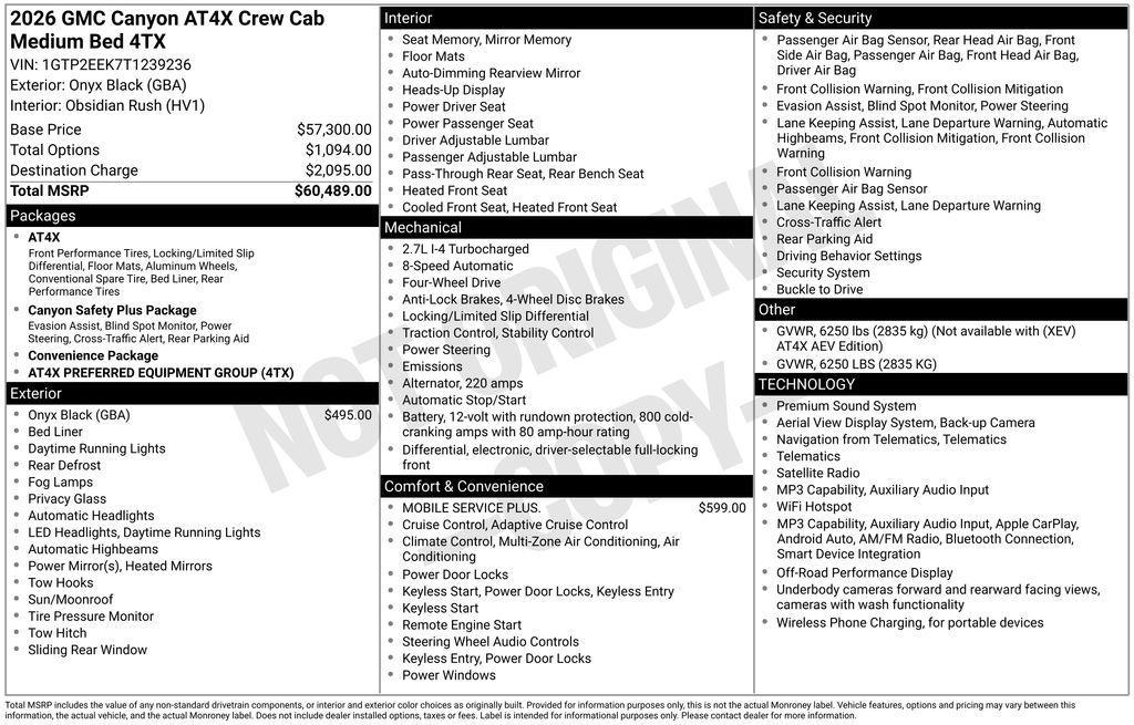 new 2026 GMC Canyon car, priced at $59,279