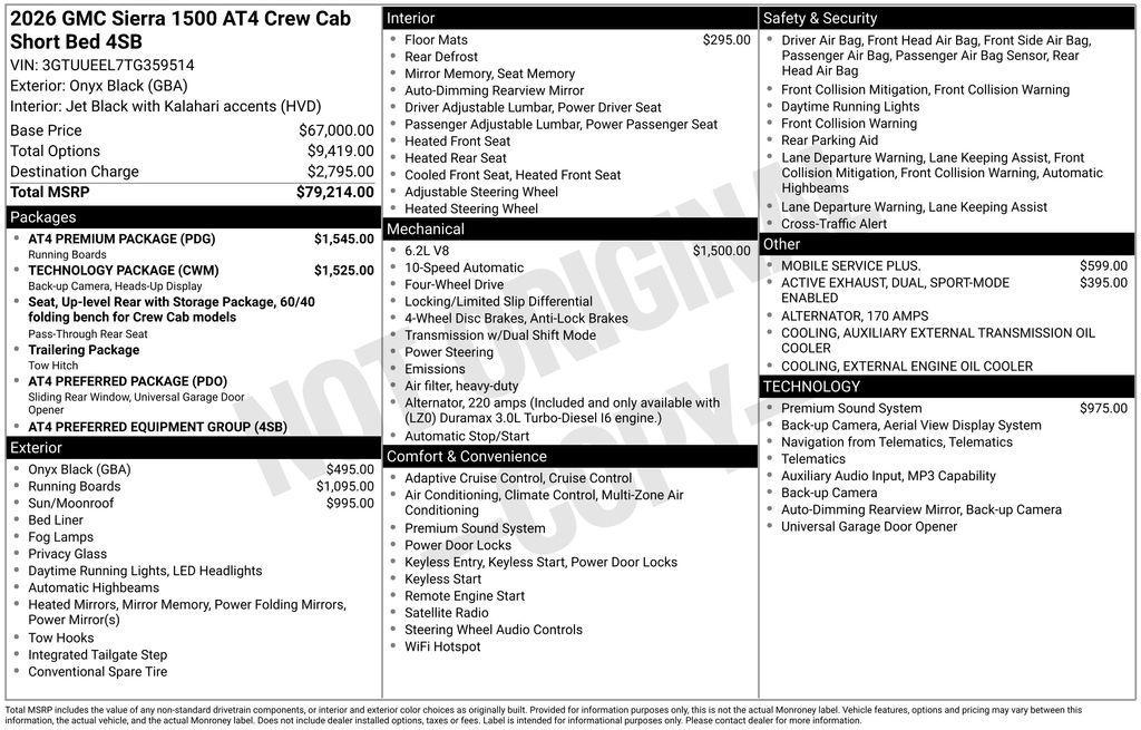 new 2026 GMC Sierra 1500 car, priced at $68,443