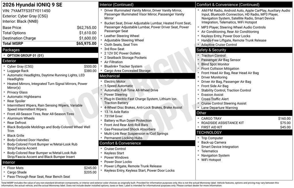 new 2026 Hyundai IONIQ 9 car, priced at $65,975