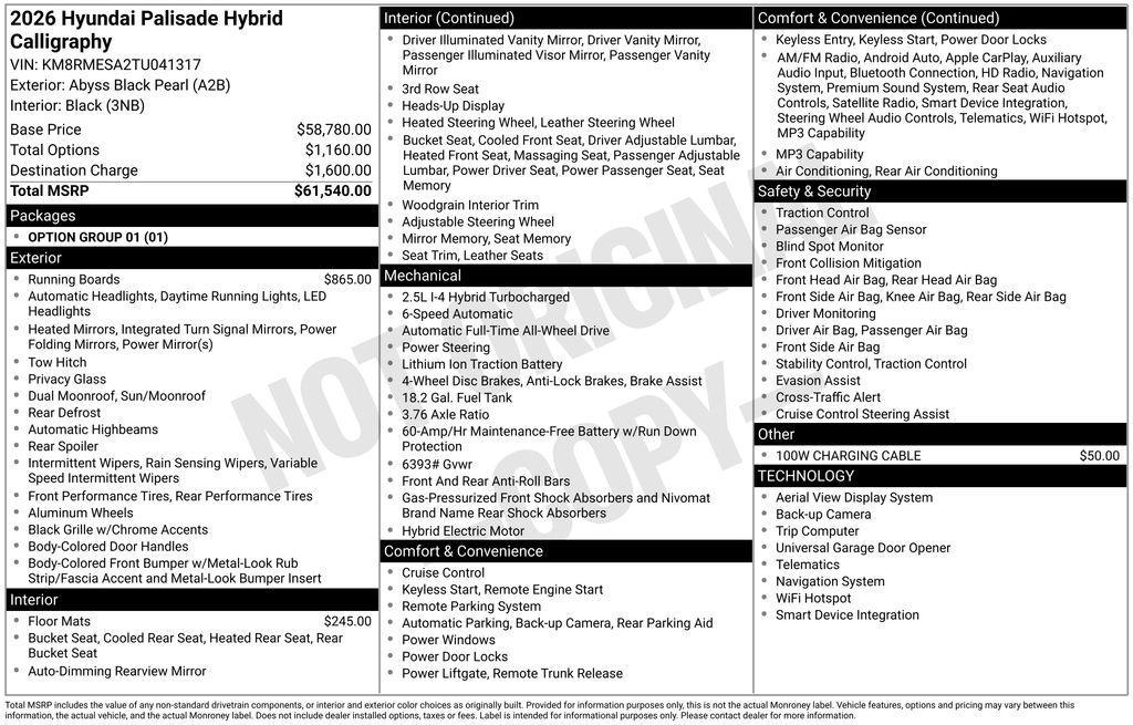 new 2026 Hyundai Palisade Hybrid car, priced at $61,540