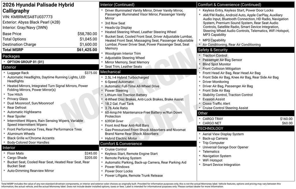 new 2026 Hyundai Palisade Hybrid car, priced at $61,425