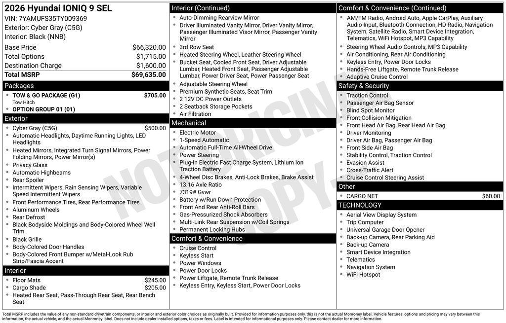 new 2026 Hyundai IONIQ 9 car, priced at $69,635