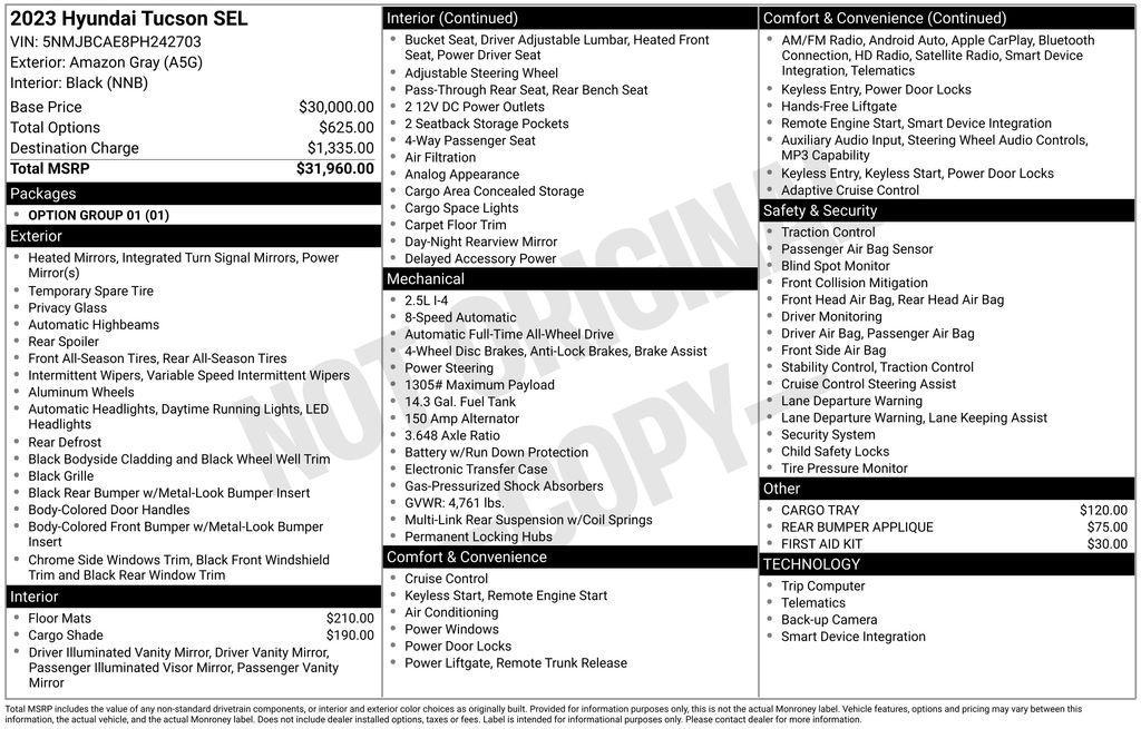 used 2023 Hyundai Tucson car, priced at $19,895