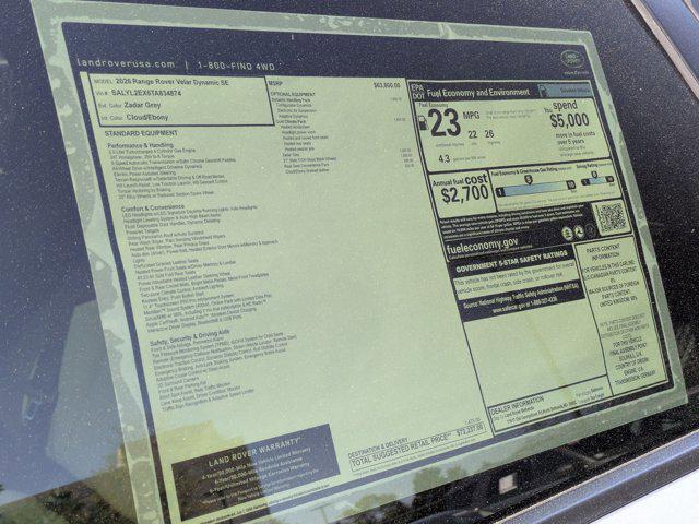 new 2026 Land Rover Range Rover Velar car, priced at $72,237