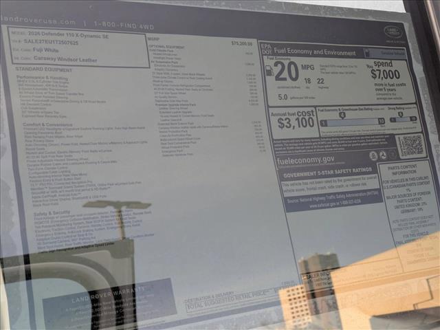 new 2026 Land Rover Defender car, priced at $95,556