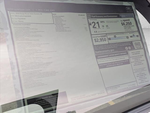 new 2026 Land Rover Range Rover Velar car, priced at $75,800