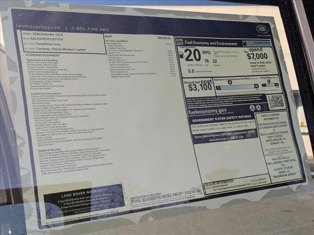 new 2026 Land Rover Defender car, priced at $102,741