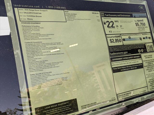 new 2026 Land Rover Range Rover Evoque car, priced at $55,825