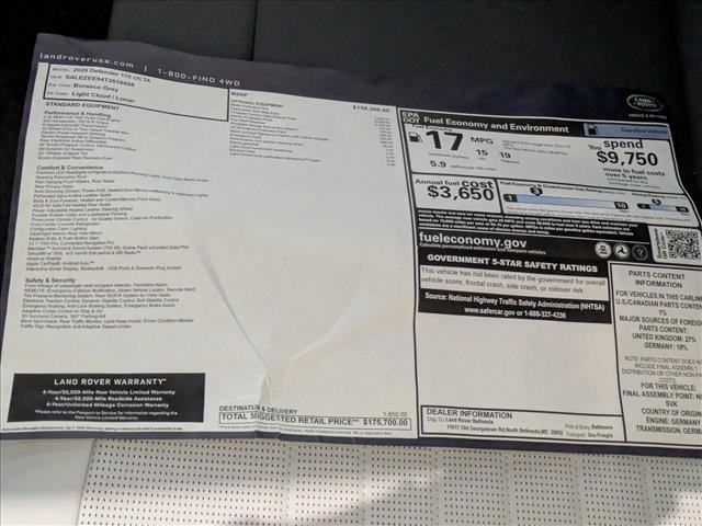 new 2026 Land Rover Defender car, priced at $175,700