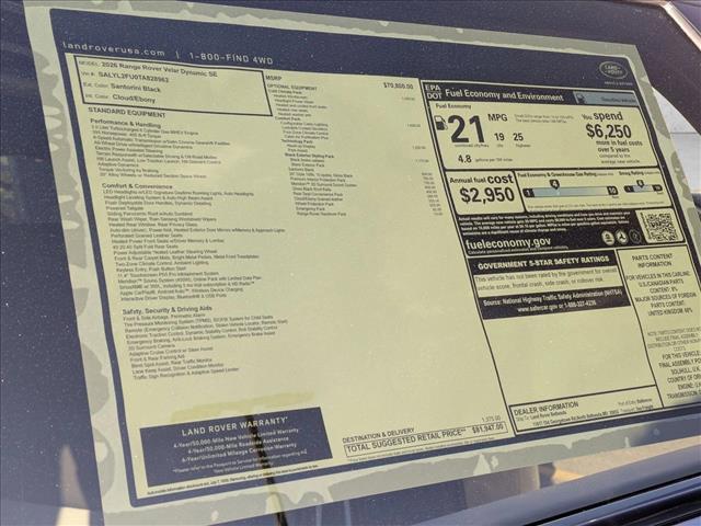 new 2026 Land Rover Range Rover Velar car, priced at $81,947