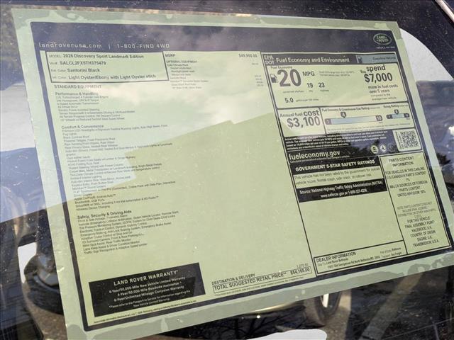 new 2026 Land Rover Discovery Sport car, priced at $54,165