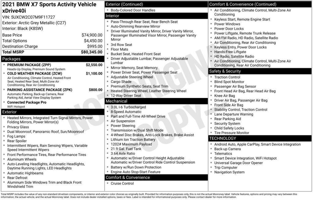 used 2021 BMW X7 car, priced at $39,395