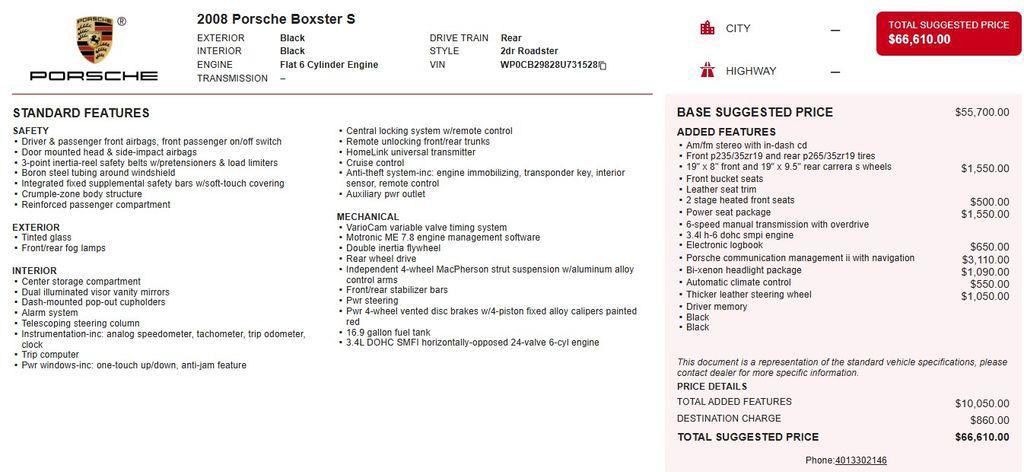 used 2008 Porsche Boxster car, priced at $46,995