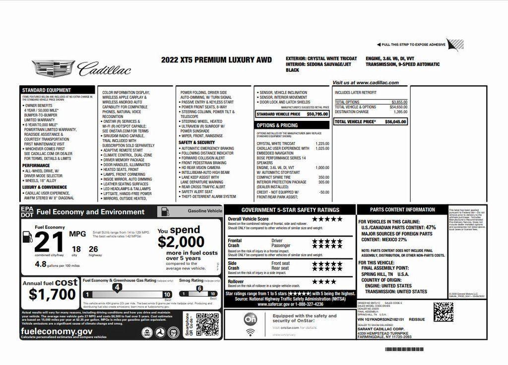 used 2022 Cadillac XT5 car, priced at $25,395