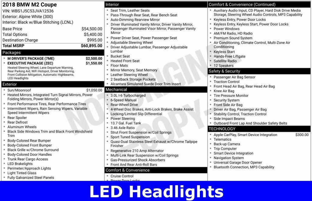 used 2018 BMW M2 car, priced at $38,595