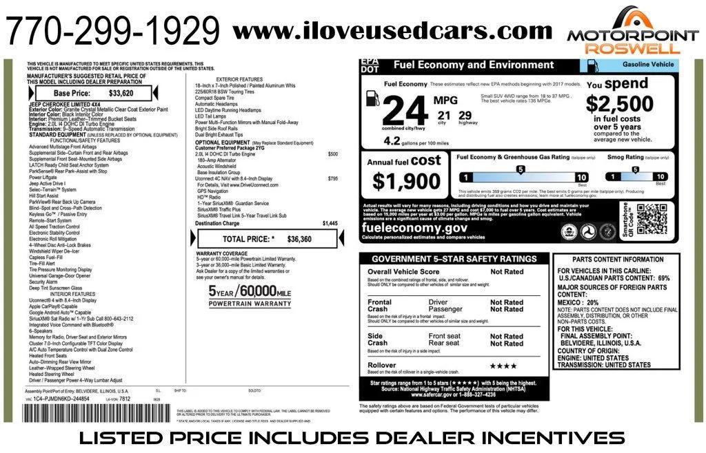 used 2019 Jeep Cherokee car, priced at $13,999