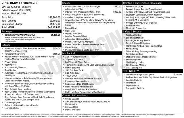 new 2026 BMW X1 car, priced at $47,595