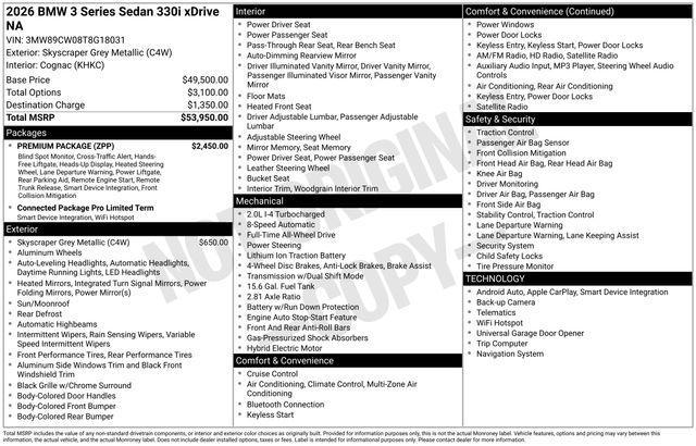 new 2026 BMW 330 car, priced at $53,715