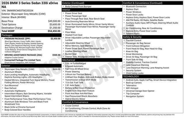 new 2026 BMW 330 car, priced at $54,215
