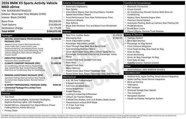 new 2026 BMW X5 car, priced at $106,300
