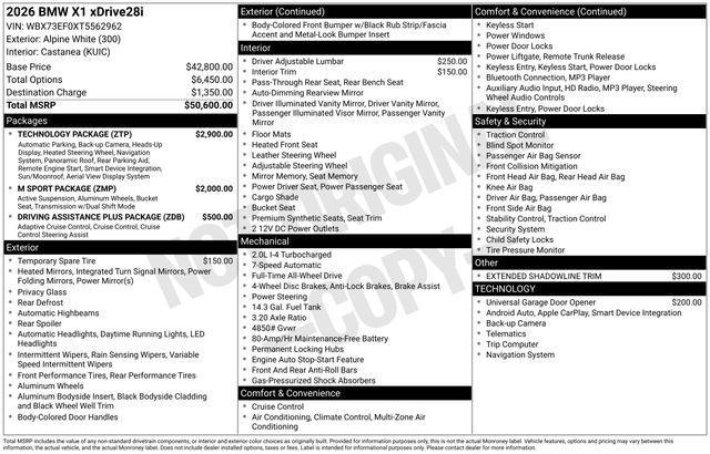 new 2026 BMW X1 car, priced at $50,745