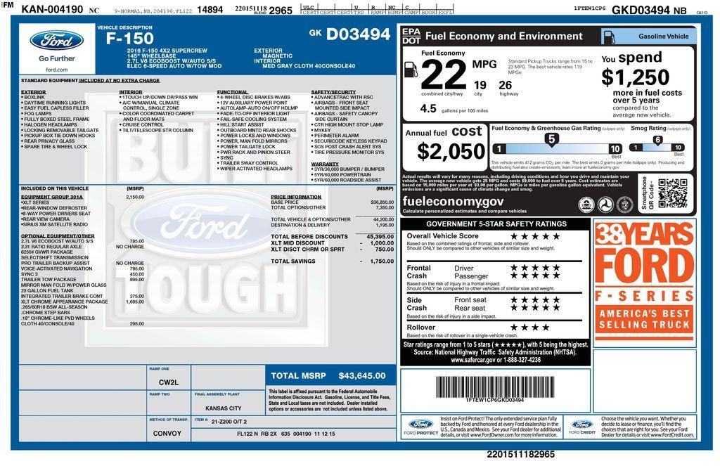 used 2016 Ford F-150 car, priced at $19,988