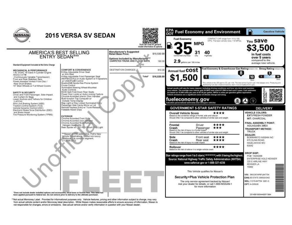 used 2015 Nissan Versa car, priced at $6,194