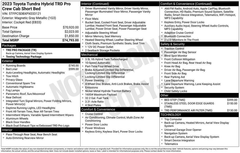 used 2023 Toyota Tundra Hybrid car, priced at $59,708